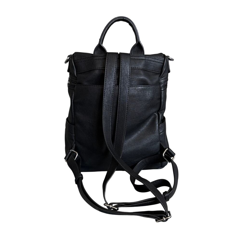 Mystique Black Faux Leather Convertible Backpack Purse with Front Zip Pockets - Picture 6 of 14